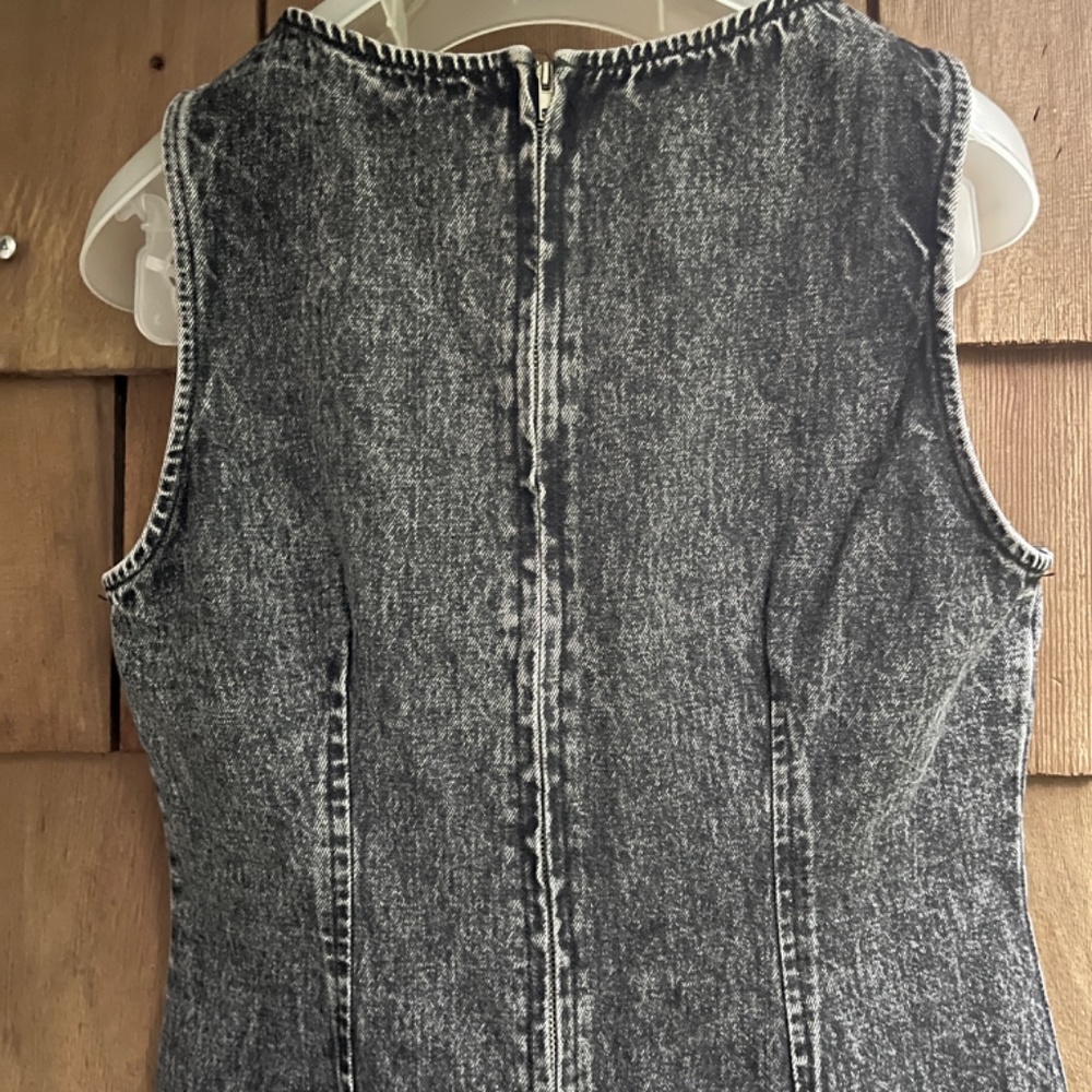 SAGE The Label Size M Black Denim Midi Overall Dress Sleeveless Sheath - Picture 12 of 13